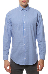 Blue Gingham Check Dress Shirt - Slim Fit - Ferrecci USA 