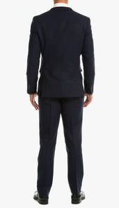 Bradford Navy Tweed With Slim Fit Suit With Five Button Vest - Ferrecci USA 