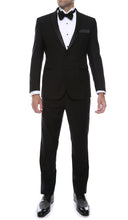 Load image into Gallery viewer, Bronson Black Slim Fit Notch Collar Lapel 2 Piece Tuxedo Suit Set - Tux Blazer Jacket and Pants - Ferrecci USA 
