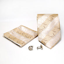 Load image into Gallery viewer, Men&#39;s Tan-White Scattered Striped Design 4-pc Necktie Box Set - Ferrecci USA 
