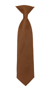 Boys 13" Premium Brown Clip On Necktie - Ferrecci USA 