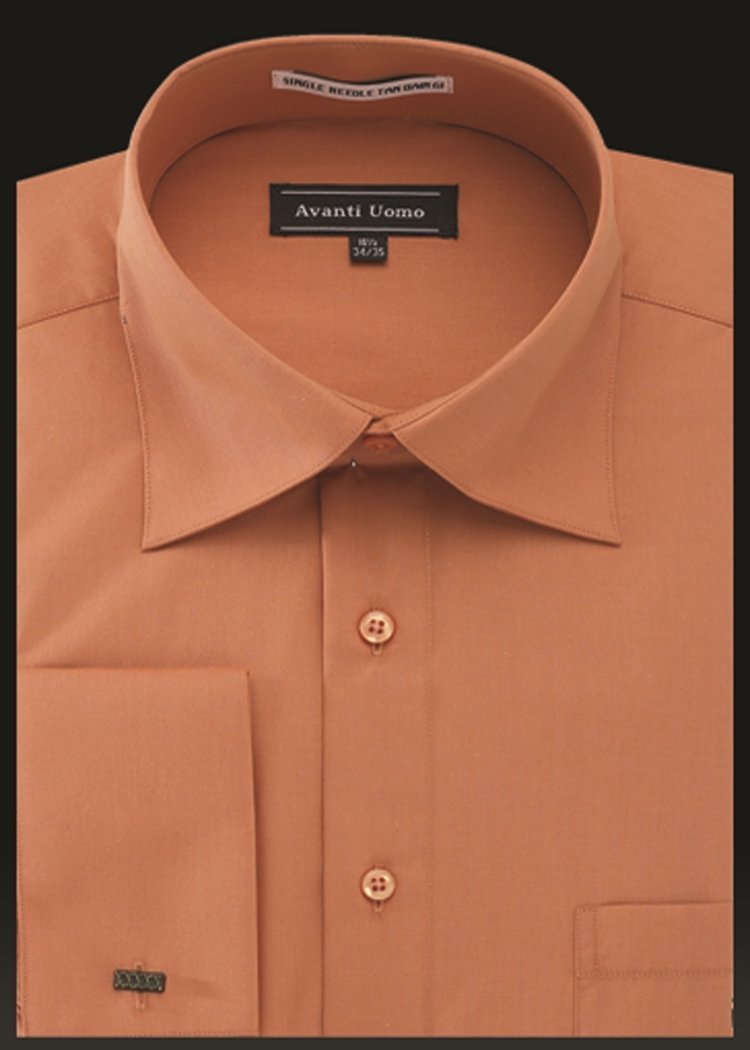 Men's French Cuff Dress Shirt Spread Collar- Burnt Orange
