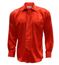 Load image into Gallery viewer, Burnt Red Satin Men&#39;s Regular Fit Shirt, Tie &amp; Hanky Set - Ferrecci USA 
