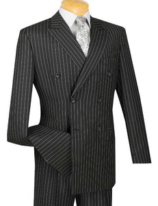 Banker Collection-Men's Double Breasted Pinstripe Black Suit