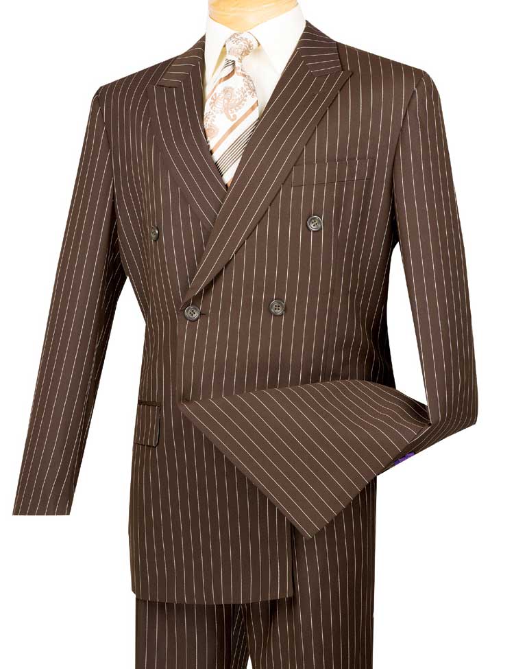 Banker Collection-Men's Double Breasted Pinstripe Brown Suit