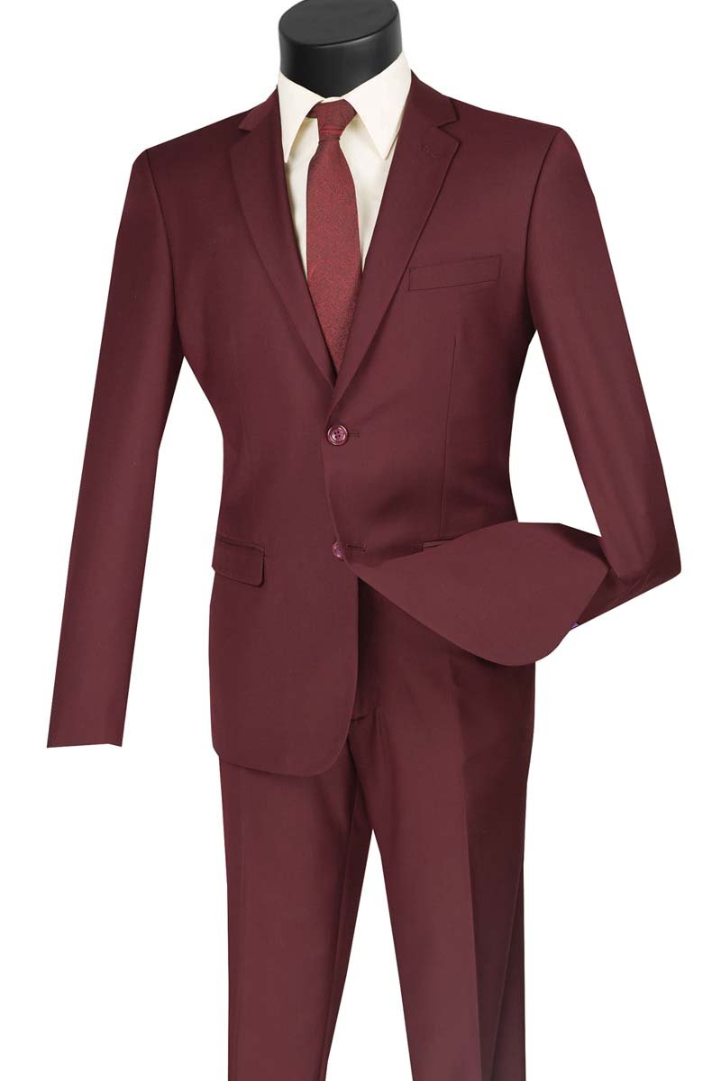 Men's Ultra Slim Fit suit 2 Piece-color Burgundy