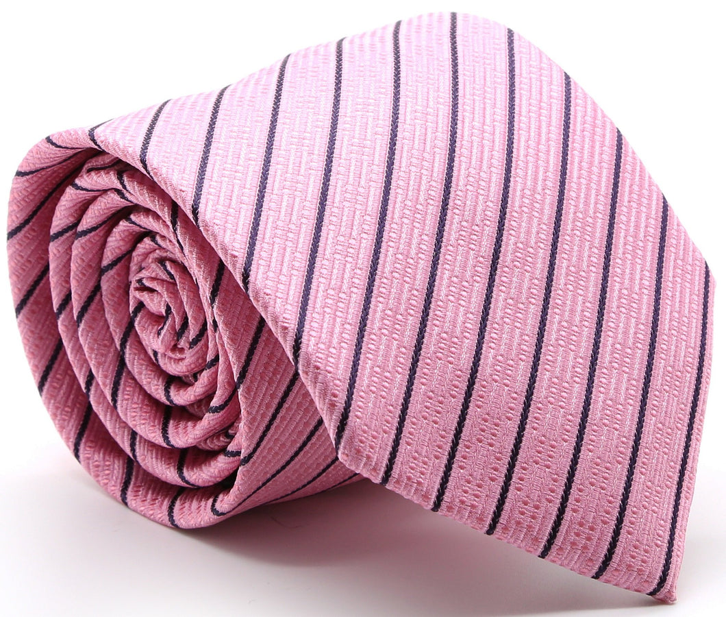 Mens Dads Classic Pink Striped Pattern Business Casual Necktie & Hanky Set C-10 - Ferrecci USA 