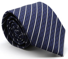 Load image into Gallery viewer, Mens Dads Classic Navy Striped Pattern Business Casual Necktie &amp; Hanky Set C-2 - Ferrecci USA 

