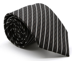Mens Dads Classic Black Striped Pattern Business Casual Necktie & Hanky Set C-3 - Ferrecci USA 