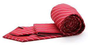 Mens Dads Classic Red Striped Pattern Business Casual Necktie & Hanky Set C-6 - Ferrecci USA 