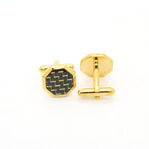 Goldtone Criss Cross Polygon Cuff Links With Jewelry Box - Ferrecci USA 