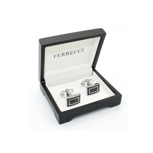 Silvertone Carboform Cuff Links With Jewelry Box - Ferrecci USA 