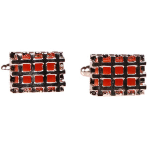 Silvertone Square Orange Cufflinks with Jewelry Box - Ferrecci USA 
