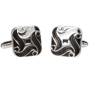 Silvertone Square Geometric Pattern Cufflinks with Jewelry Box - Ferrecci USA 