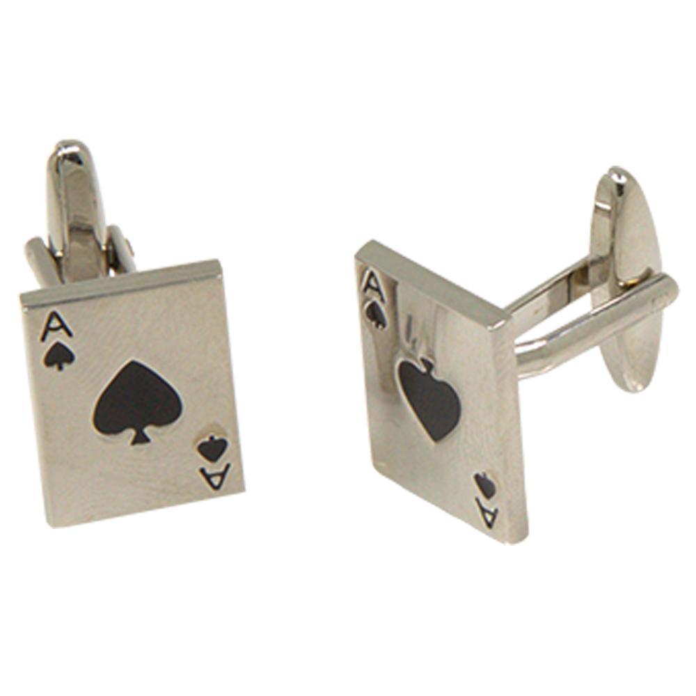 Silvertone Novelty Ace of Spades Cufflinks with Jewelry Box - Ferrecci USA 