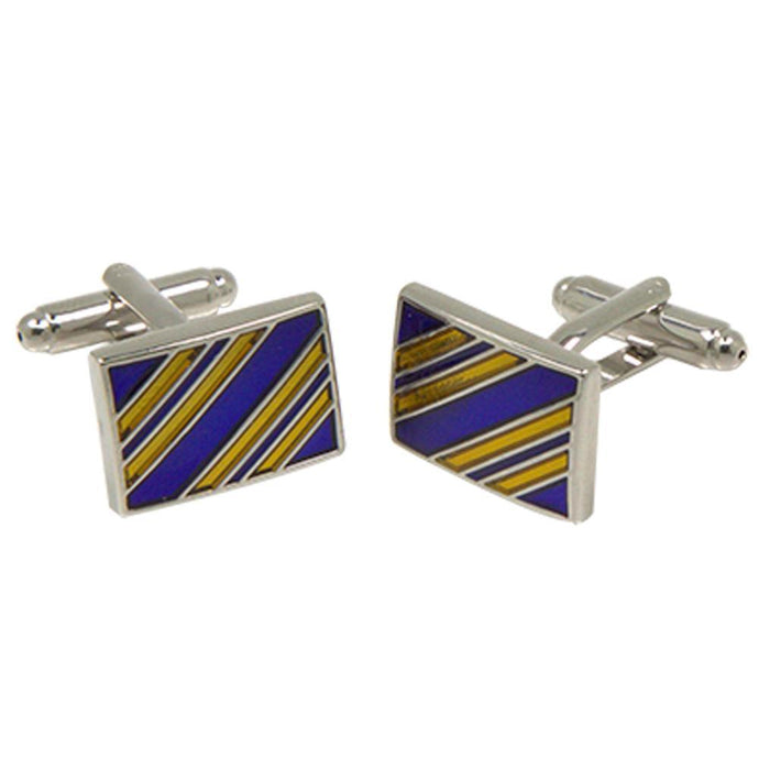 Silvertone Square Gold/Blue Stripe Cufflinks with Jewelry Box - Ferrecci USA 