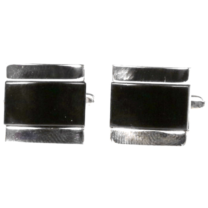 Silvertone Black Gemstone Cufflinks with Jewelry Box - Ferrecci USA 