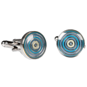 Silvertone Circle Blue Cufflinks with Jewelry Box - Ferrecci USA 