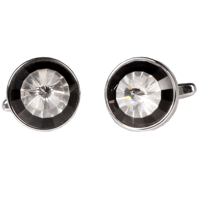 Silvertone Circle Burgundy Stone Cufflinks with Jewelry Box - Ferrecci USA 