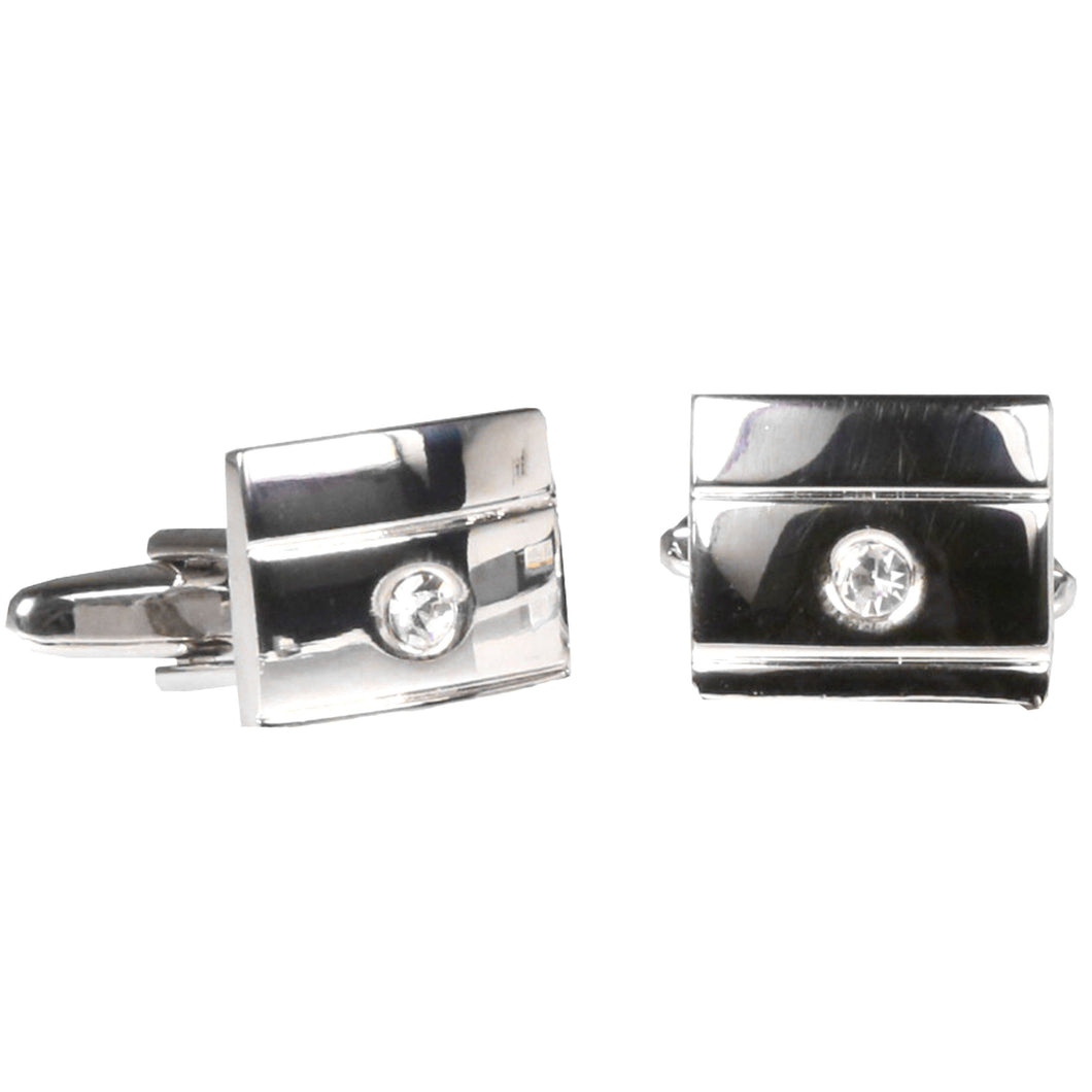Silvertone Square Silver Gemstone Cufflinks with Jewelry Box - Ferrecci USA 