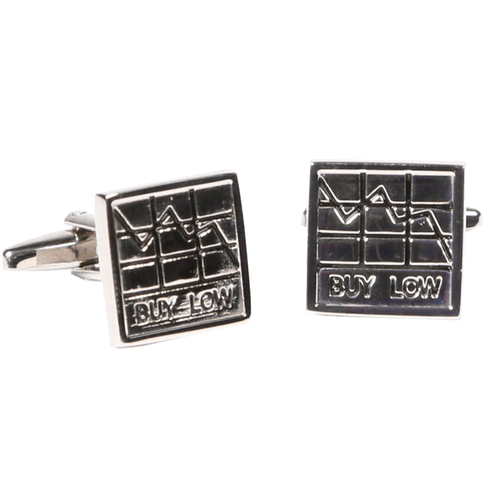 Silvertone Square Stock Market Graph Cufflinks Cufflinks with Jewelry Box - Ferrecci USA 