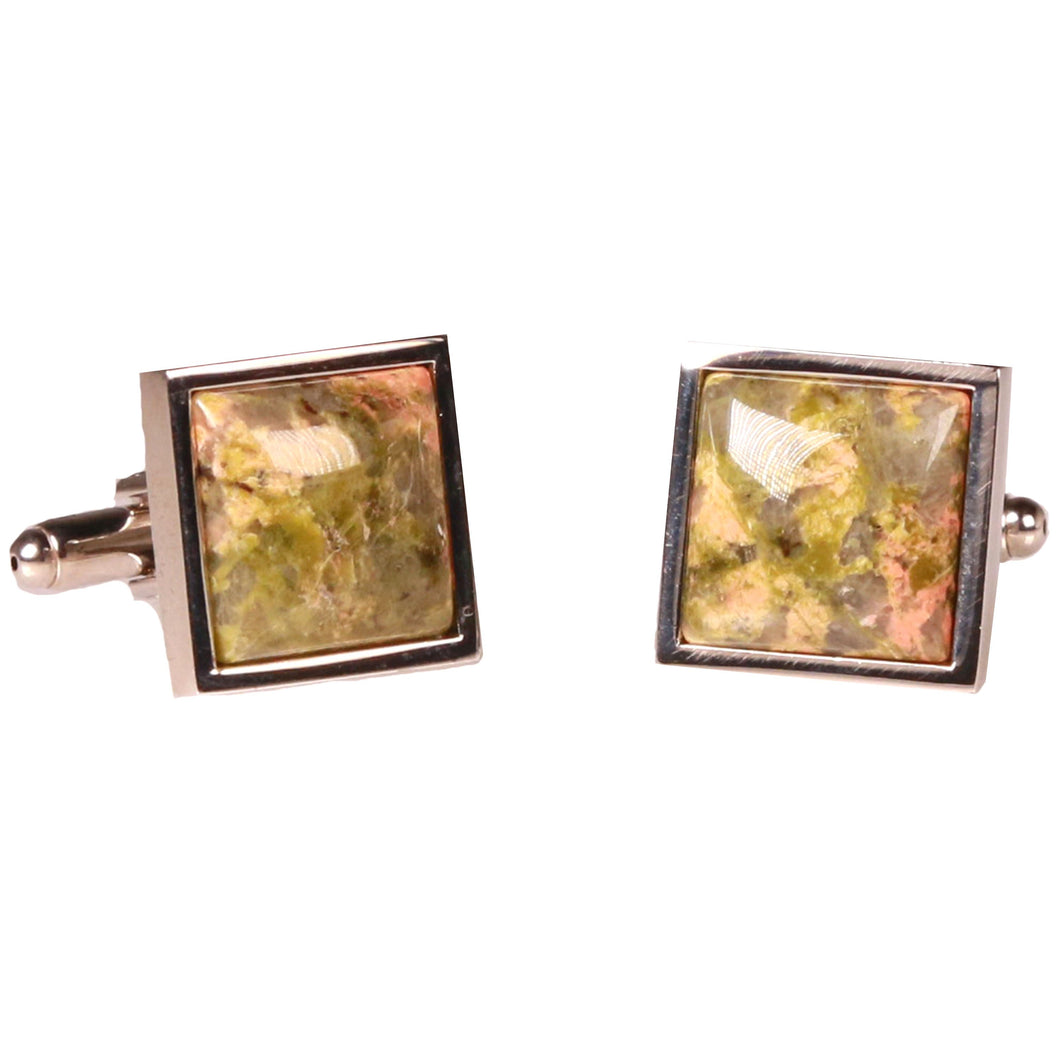 Silvertone Square Orange/Green Marble Cufflinks with Jewelry Box - Ferrecci USA 