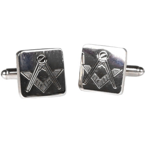Silvertone Square Masonic Symbol Cufflinks with Jewelry Box - Ferrecci USA 
