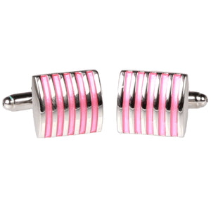 Silvertone Square Pink Stripe Cufflinks with Jewelry Box - Ferrecci USA 