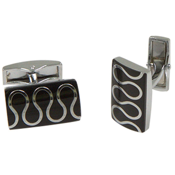 Silvertone Black Geometric Loop Cufflinks with Jewelry Box - Ferrecci USA 