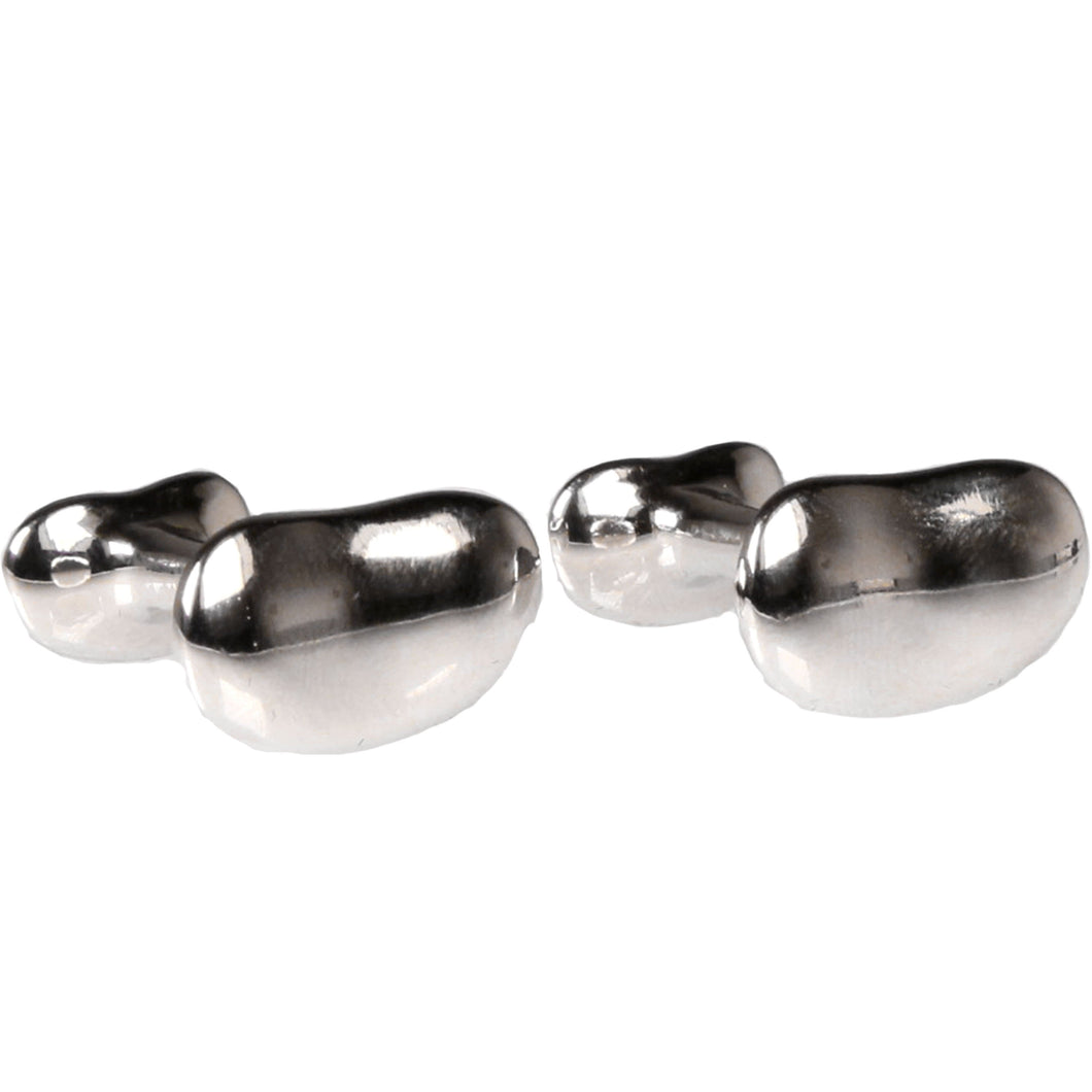 Silvertone Silver Bean Cufflinks with Jewelry Box - Ferrecci USA 