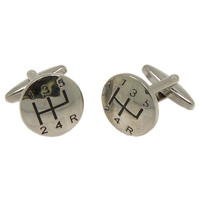 Silvertone Novelty Gear Stick Cufflinks with Jewelry Box - Ferrecci USA 