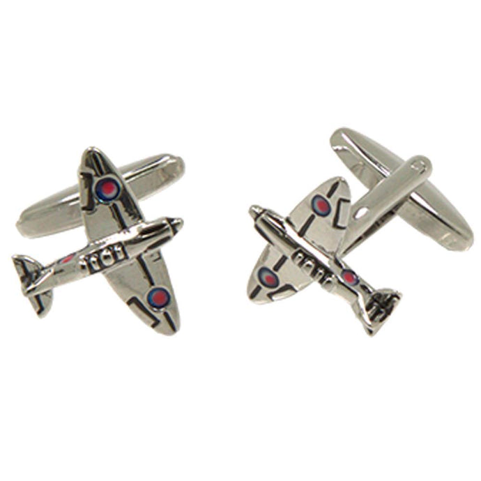 Silvertone Novelty Fighter Aircraft Cufflinks with Jewelry Box - Ferrecci USA 