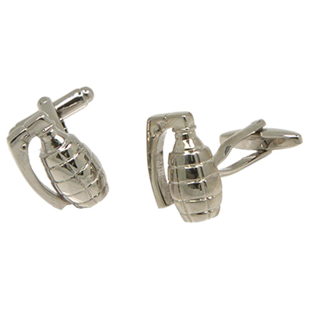 Silvertone Novelty Grenade Cufflinks with Jewelry Box - Ferrecci USA 