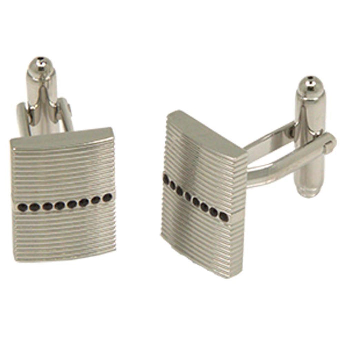 Silvertone Rectangular Black Gemstone Cufflinks with Jewelry Box - Ferrecci USA 