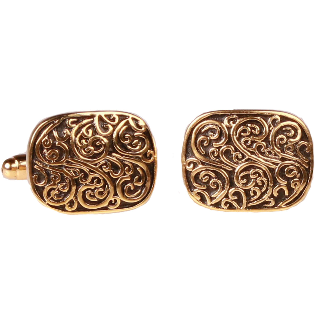 Square Gold Paisley Cufflinks with Jewelry Box - Ferrecci USA 