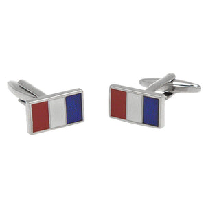 Silvertone Novelty French Flag Cufflinks with Jewelry Box - Ferrecci USA 