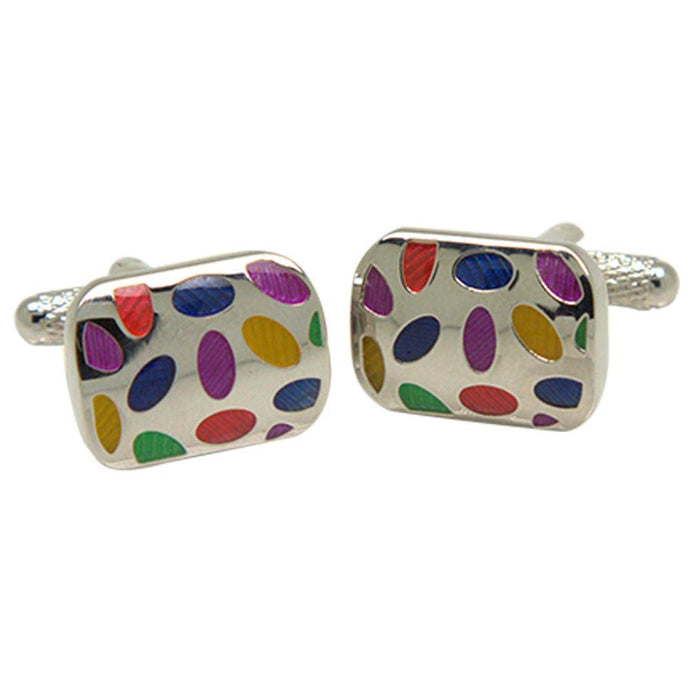 Silvertone Square Multicolor Dots Cufflinks with Jewelry Box - Ferrecci USA 