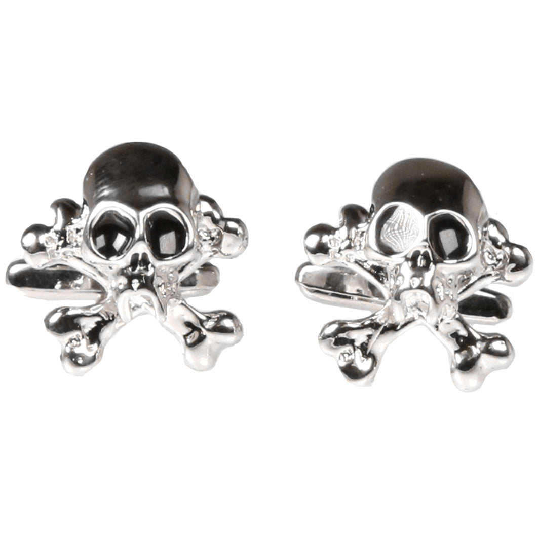 Silvertone Novelty Skull Cufflinks with Jewelry Box - Ferrecci USA 