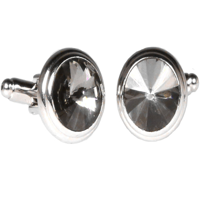 Silvertone Circle Silver Cufflinks with Jewelry Box - Ferrecci USA 