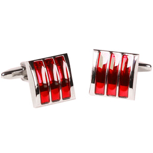 Silvertone Square Red Gemstone Cufflinks with Jewelry Box - Ferrecci USA 