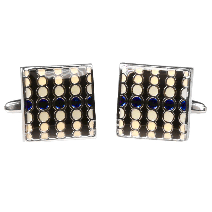 Silvertone Square Geometric Dots Cufflinks with Jewelry Box - Ferrecci USA 