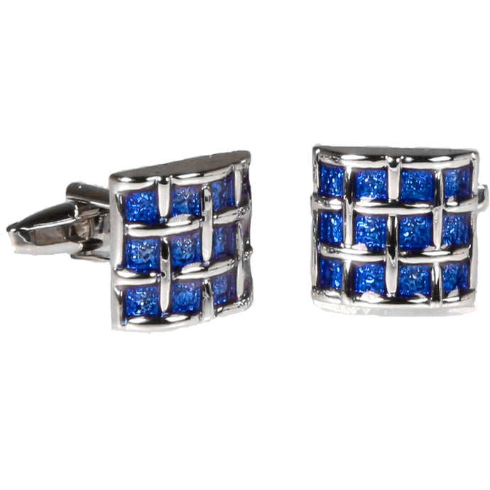Silvertone Square Blue Gemstone Cufflinks with Jewelry Box - Ferrecci USA 