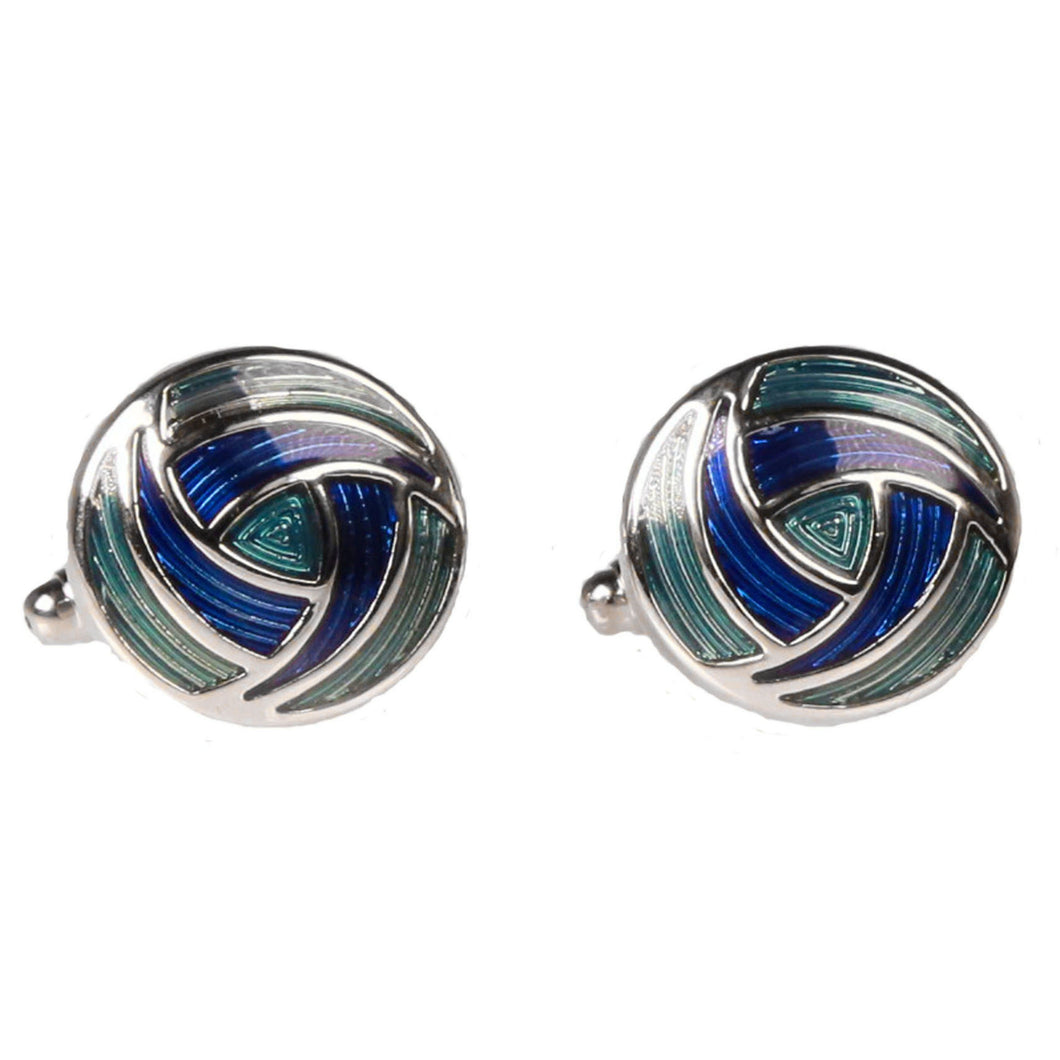 Silvertone Circle Geometric Pattern Cufflinks with Jewelry Box - Ferrecci USA 