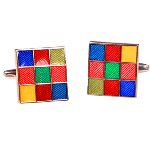Silvertone Square Multicolor Cufflinks with Jewelry Box - Ferrecci USA 