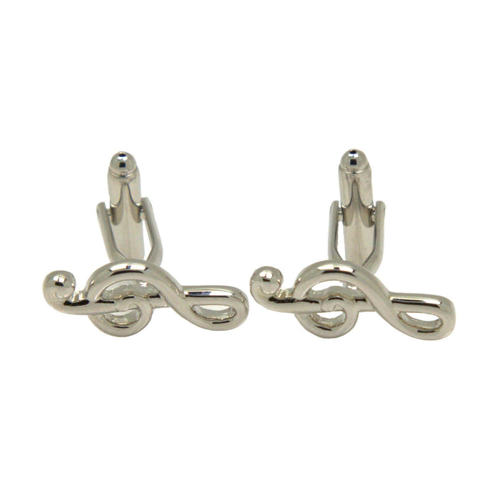 Silvertone Novelty Music Note Cufflinks with Jewelry Box - Ferrecci USA 