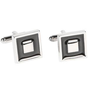 Silvertone Square Black Cufflinks with Jewelry Box - Ferrecci USA 
