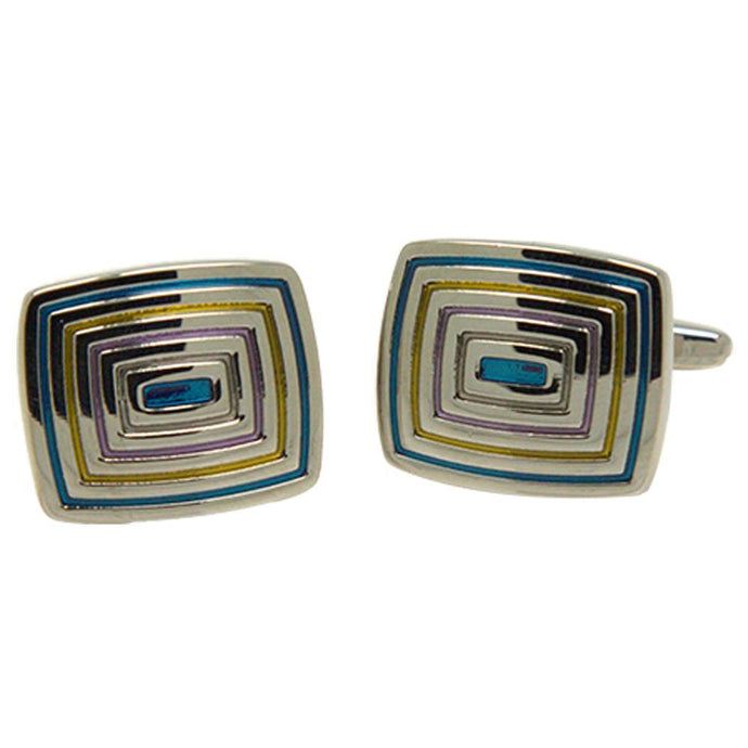 Silvertone Square Blue and Gold Cufflinks with Jewelry Box - Ferrecci USA 