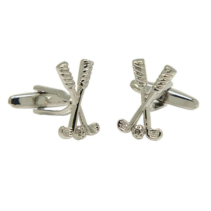 Silvertone Novelty Golf Clubs Cufflinks with Jewelry Box - Ferrecci USA 