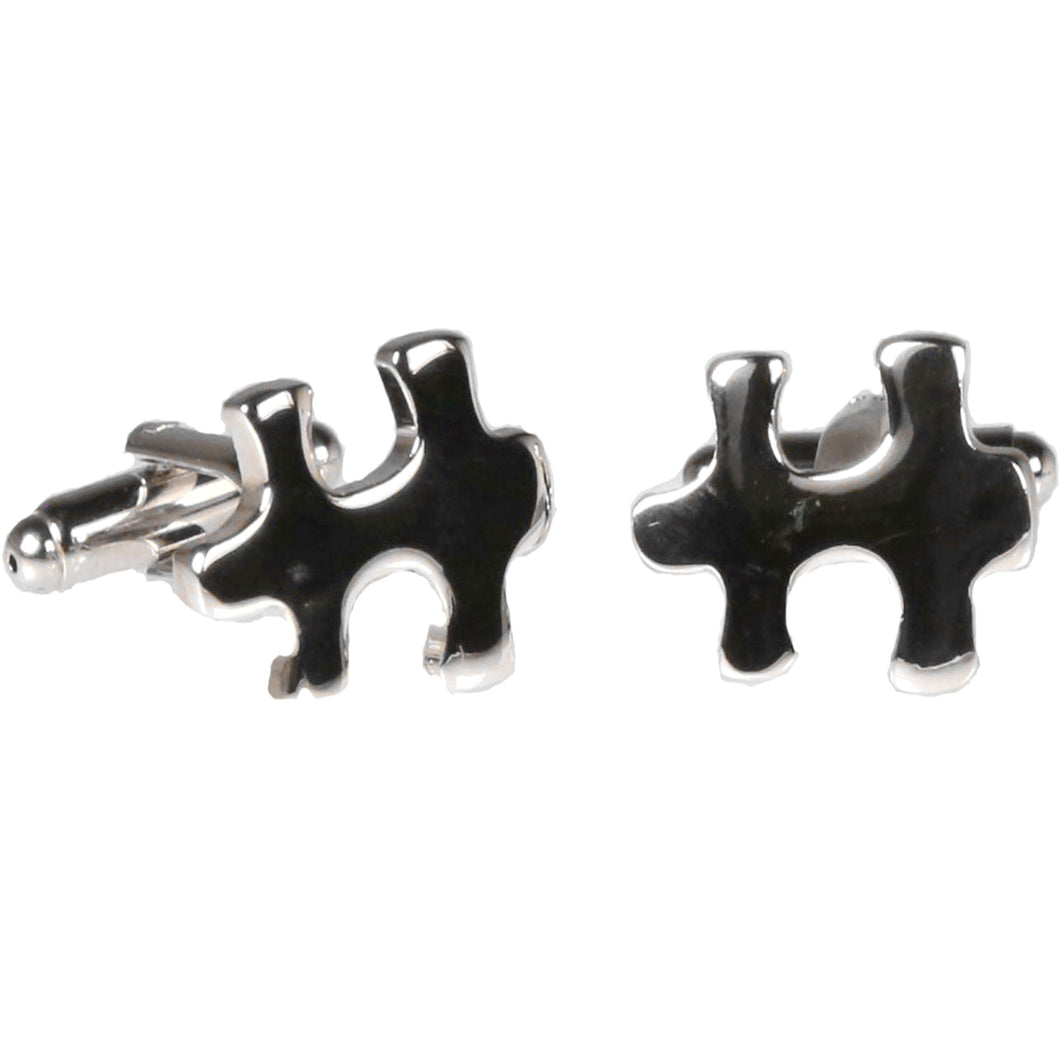 Silvertone Novelty Puzzle Piece Cufflinks with Jewelry Box - Ferrecci USA 