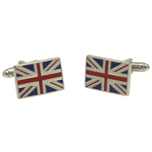 Silvertone Novelty Great Britain Flag Cufflinks with Jewelry Box - Ferrecci USA 